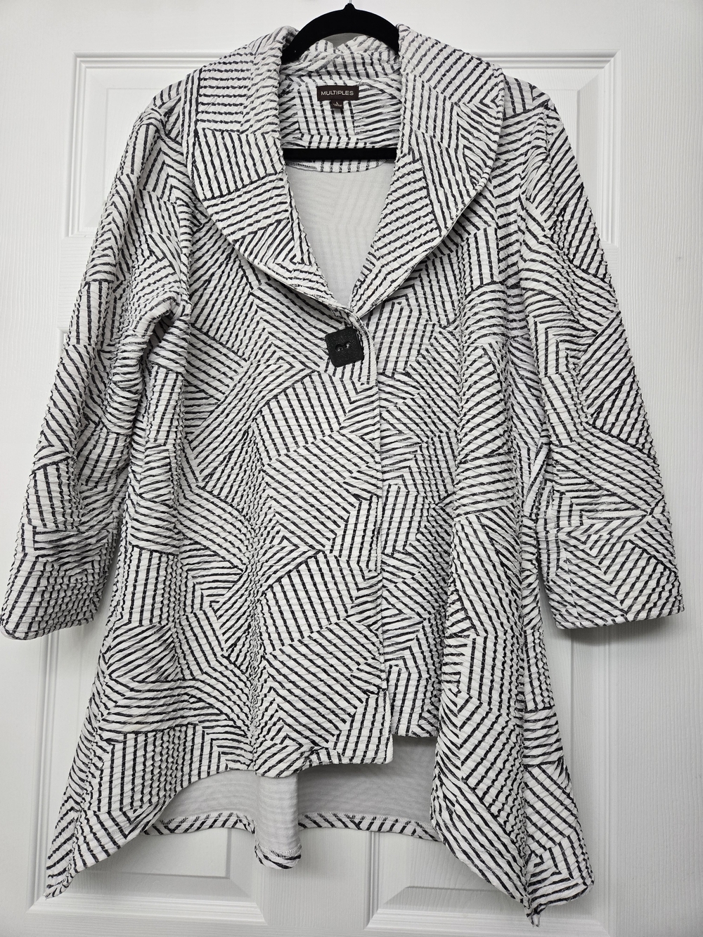 Multiples Charcoal & White Geometric Pattern Jacket